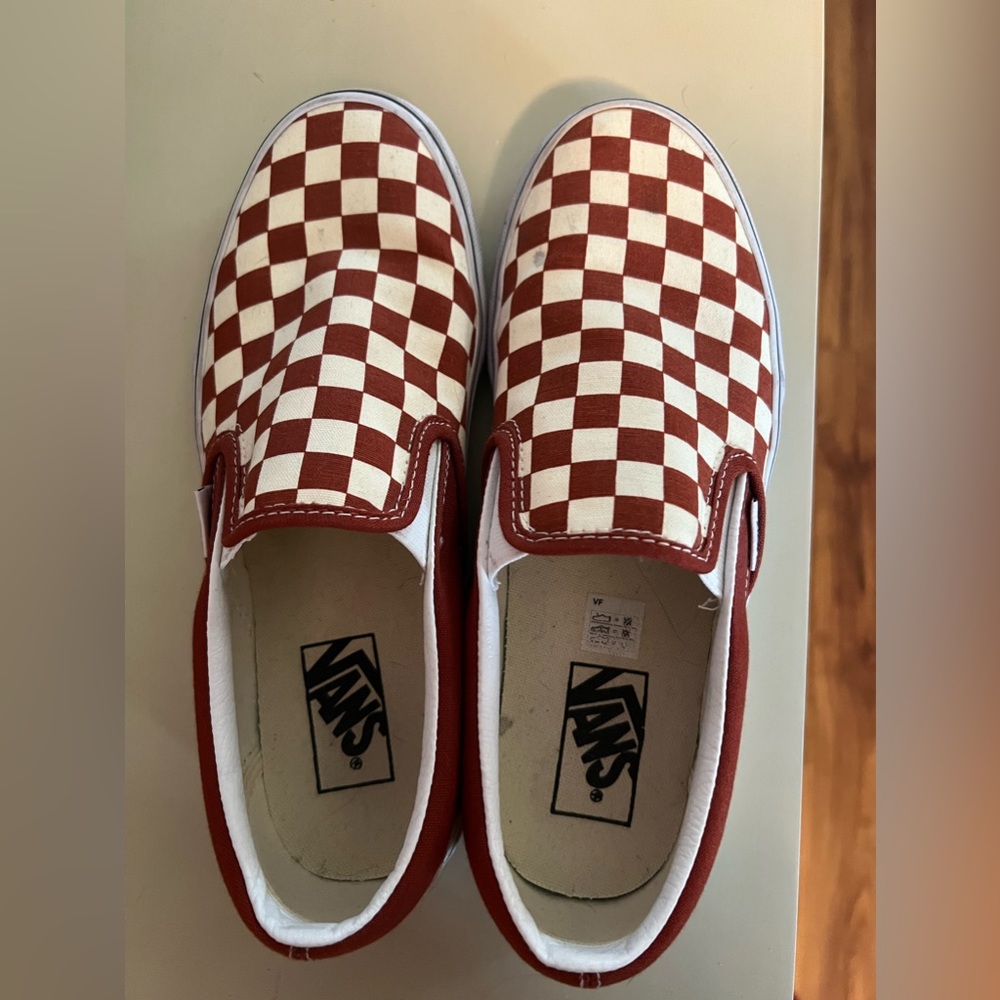 Vans burnt orange/cream checkered loafer. Only worn a couple times